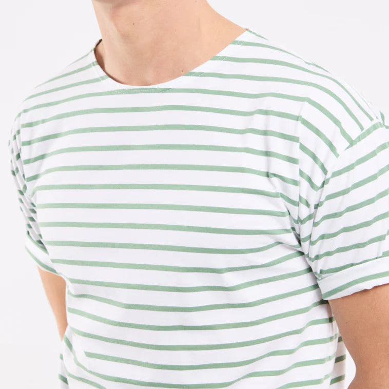 Brenton Striped Shirt S/S: White/Ivy
