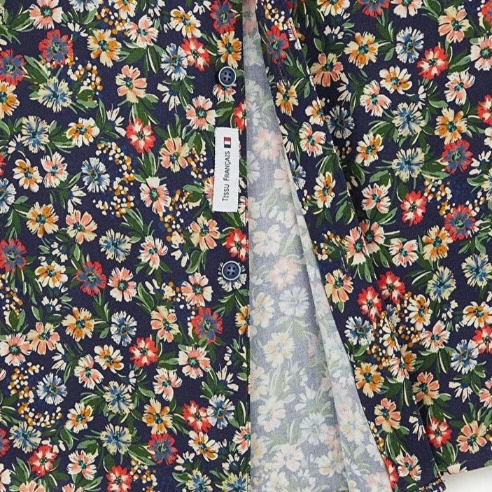 Floral Print Shirt L/S: Dark Navy