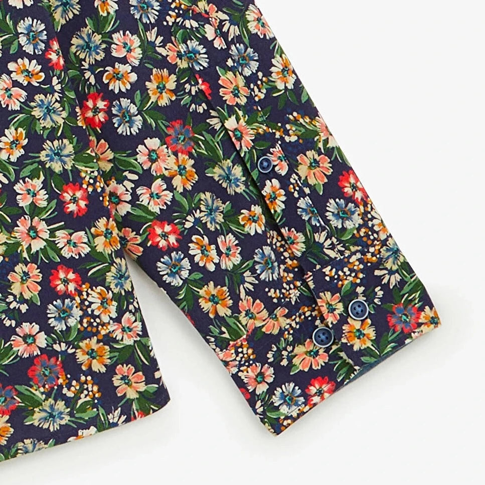 Floral Print Shirt L/S: Dark Navy
