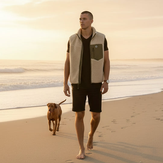 Montreal Sleeveless Fleece Vest: Beige