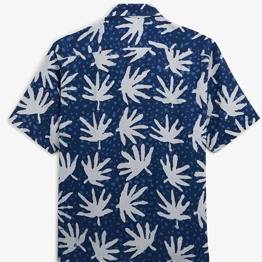 Abstract Palm Leaf Shirt S/S: Blue