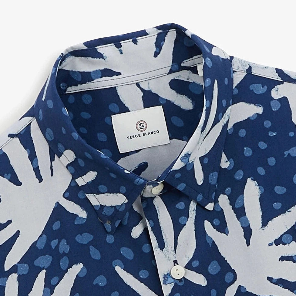Abstract Palm Leaf Shirt S/S: Blue