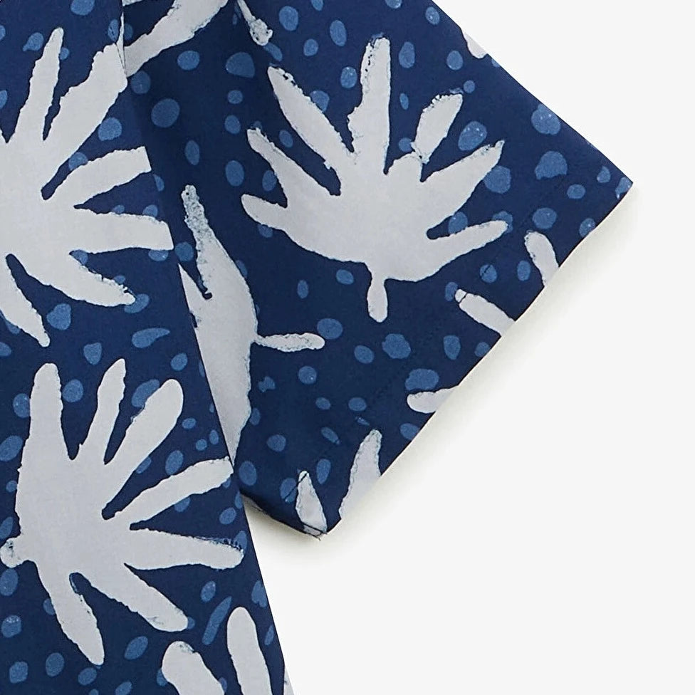 Abstract Palm Leaf Shirt S/S: Blue