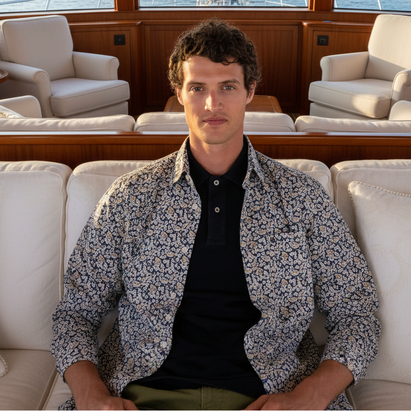 Field of Daisies Print Shirt L/S: Azure