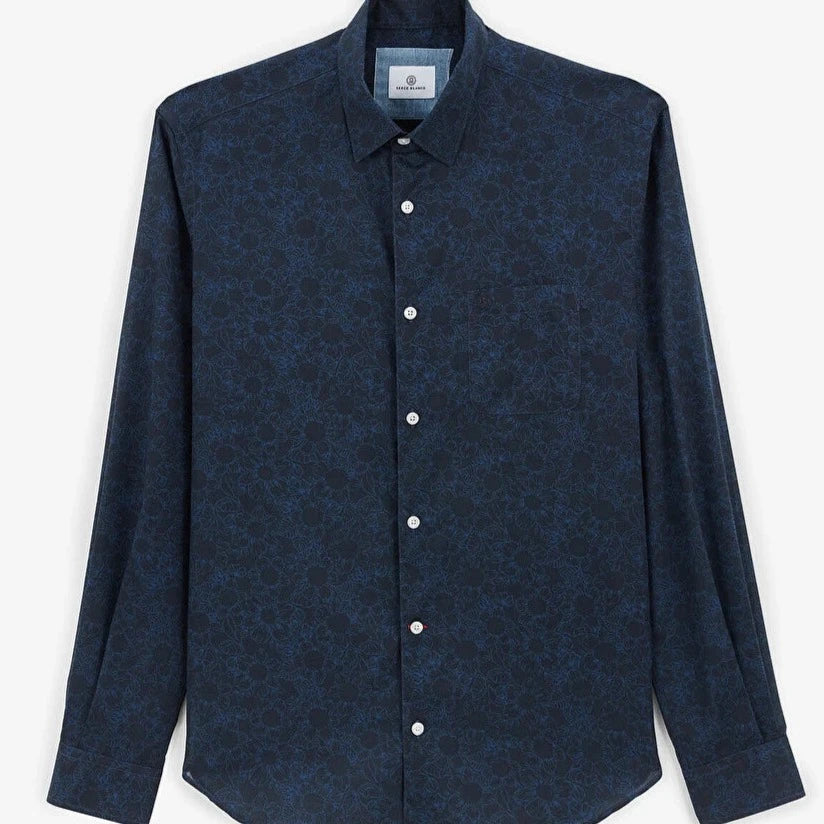 Tonal Bloom Print Shirt L/S: Dark Blue