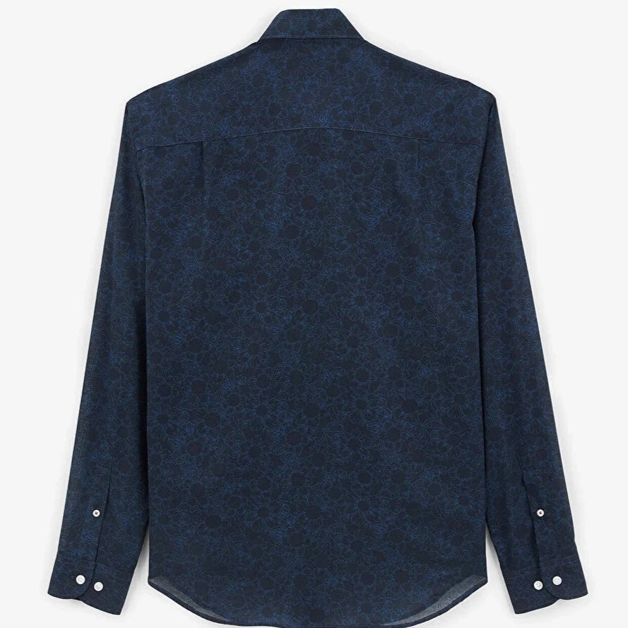 Tonal Bloom Print Shirt L/S: Dark Blue