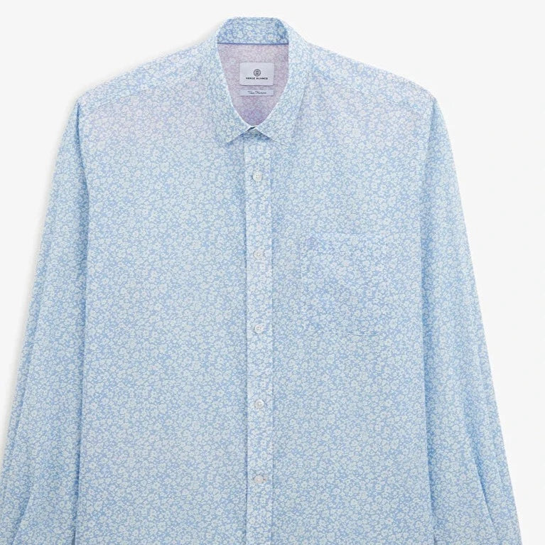 Mini-Flower Print Shirt L/S: Sky Blue