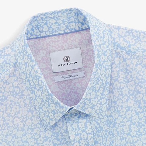 Mini-Flower Print Shirt L/S: Sky Blue