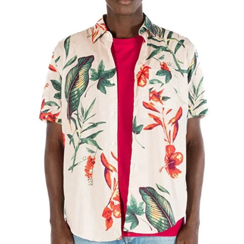 Hibiscus Print Shirt S/S: Ecru