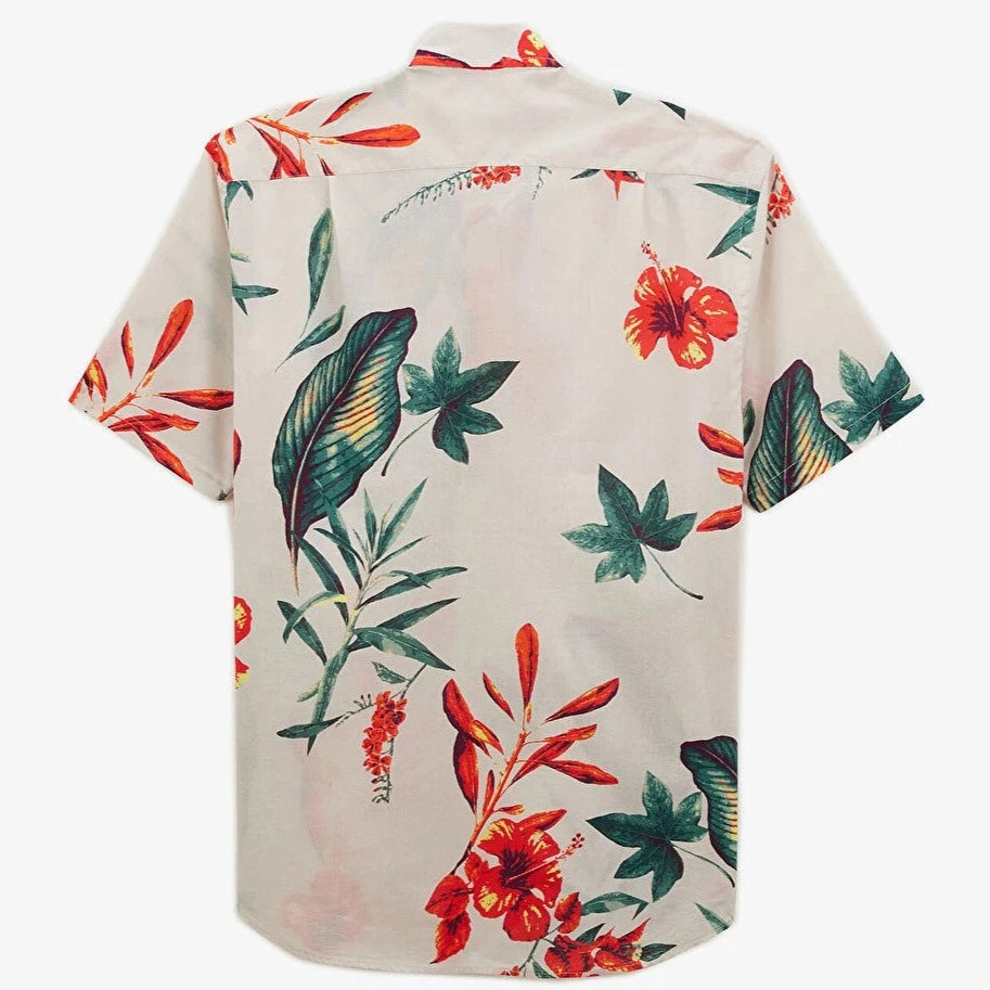 Hibiscus Print Shirt S/S: Ecru