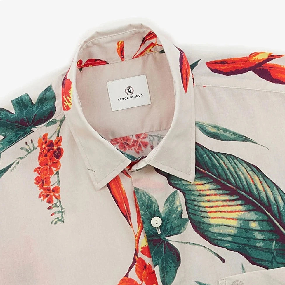 Hibiscus Print Shirt S/S: Ecru