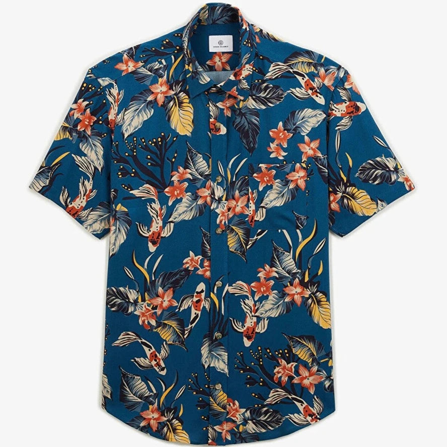 Koi Fish Print Shirt S/S: Blue