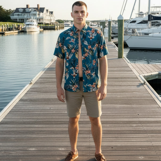 Koi Fish Print Shirt S/S: Blue