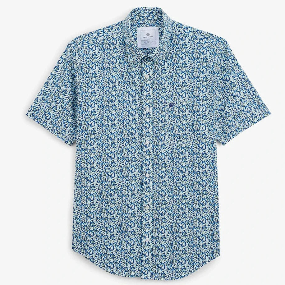 Repeat Flower Print Shirt S/S: Blue