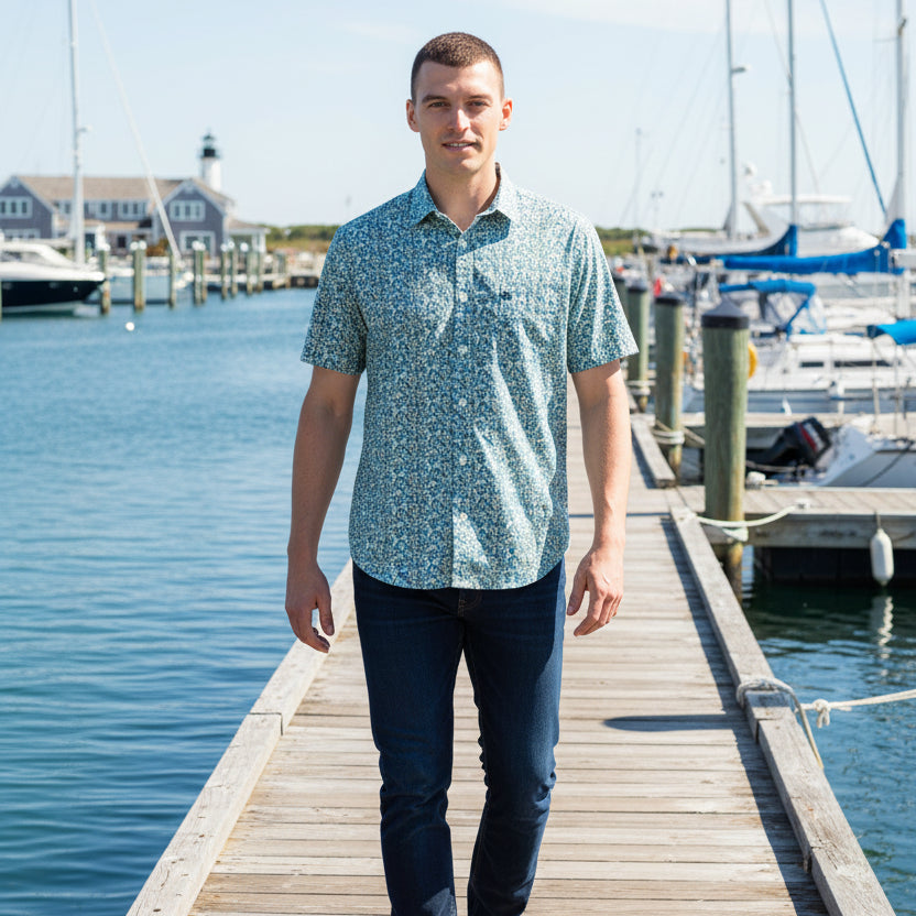 Repeat Flower Print Shirt S/S: Blue