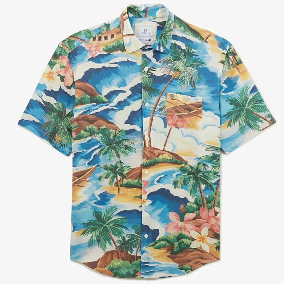 Hawaiian Print Shirt S/S: Blue