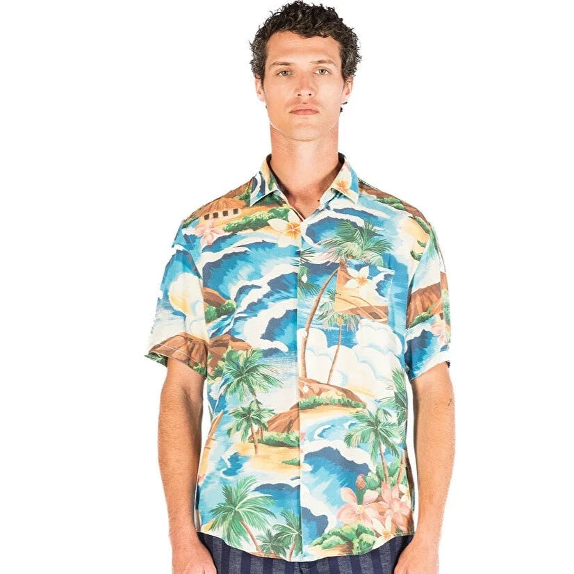 Hawaiian Print Shirt S/S: Blue