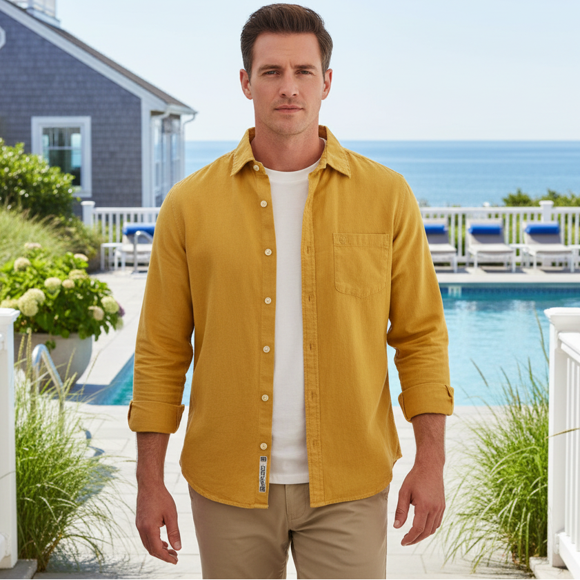 Solid Linen Shirt L/S: Gold