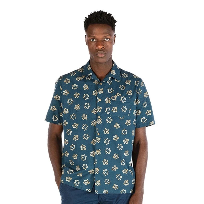Abstract Flower Camp Shirt S/S: Blue