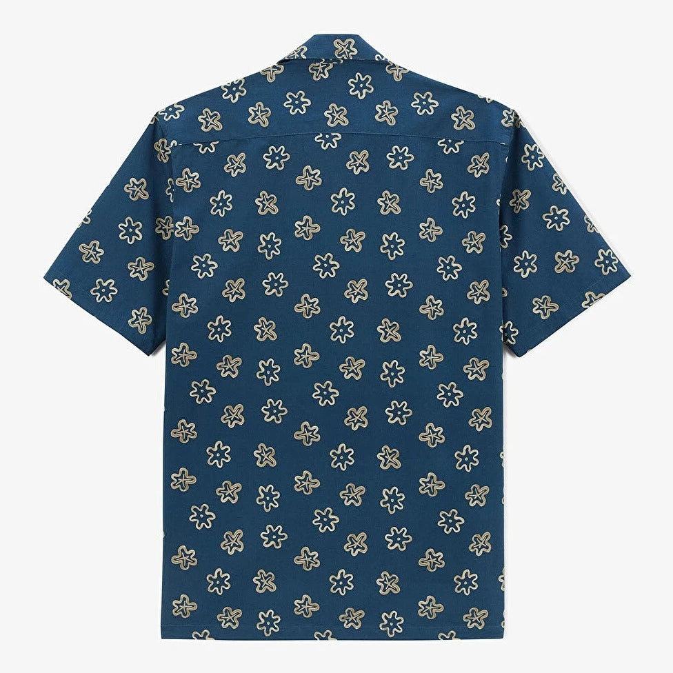 Abstract Flower Camp Shirt S/S: Blue