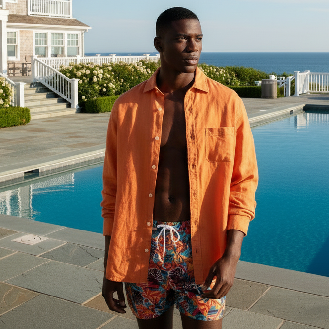 Solid Linen Shirt L/S: Orange