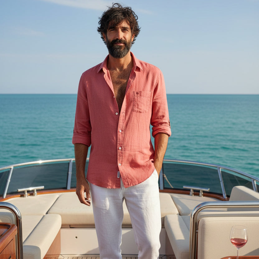 Solid Linen Shirt L/S: Red