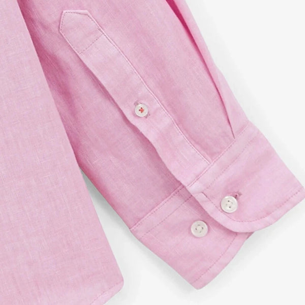 ★★ ★★ Solid collar linen shirt T22F3WSH090W Collar stand short sleeve linen shirt - Malibu Blue