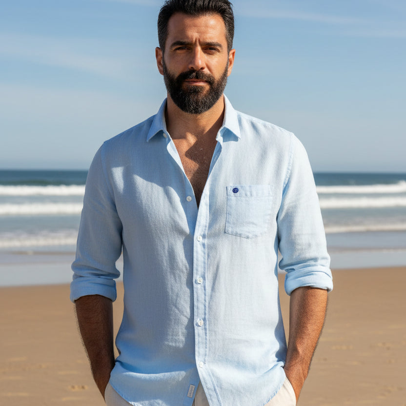 Solid Linen Shirt L/S: Cristal Blue