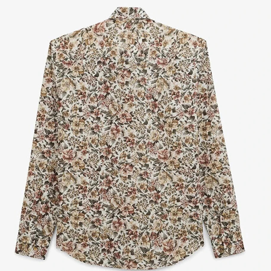 Vintage Floral Printed Corduroy Shirt L/S: Olive