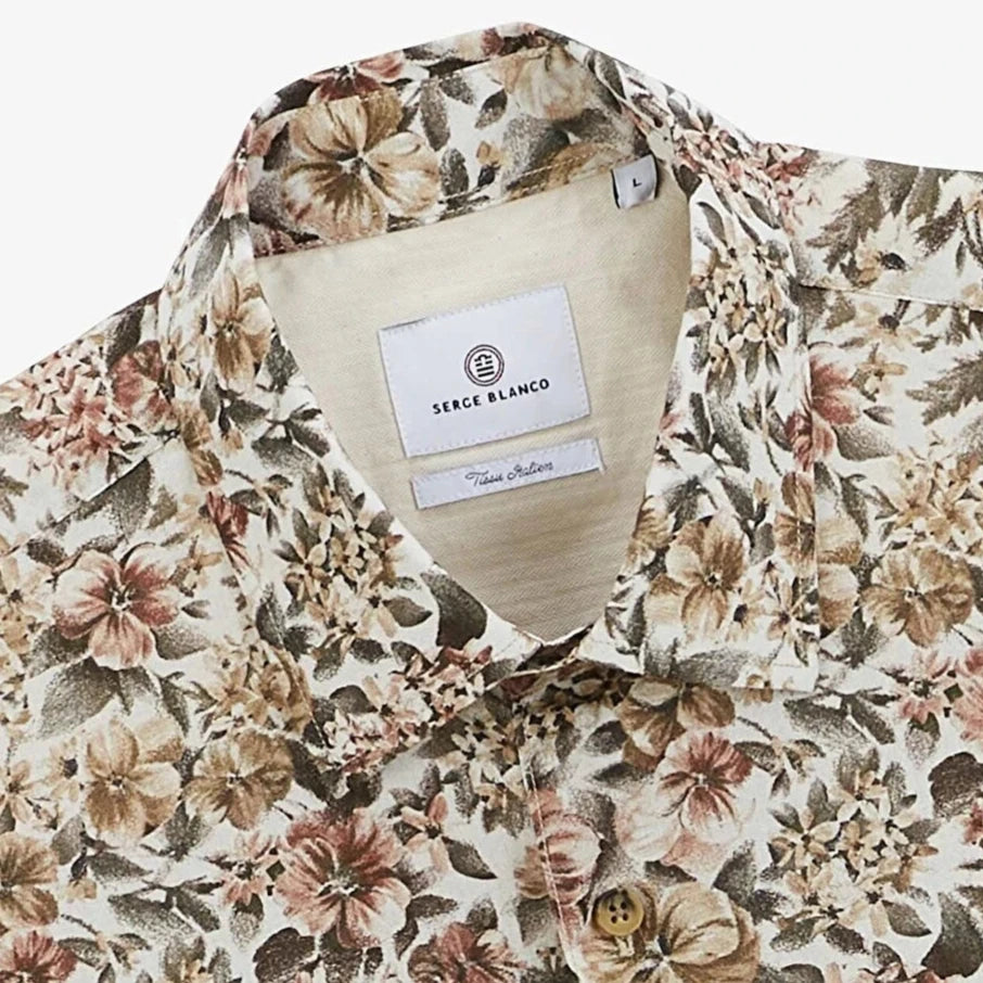 Vintage Floral Printed Corduroy Shirt L/S: Olive