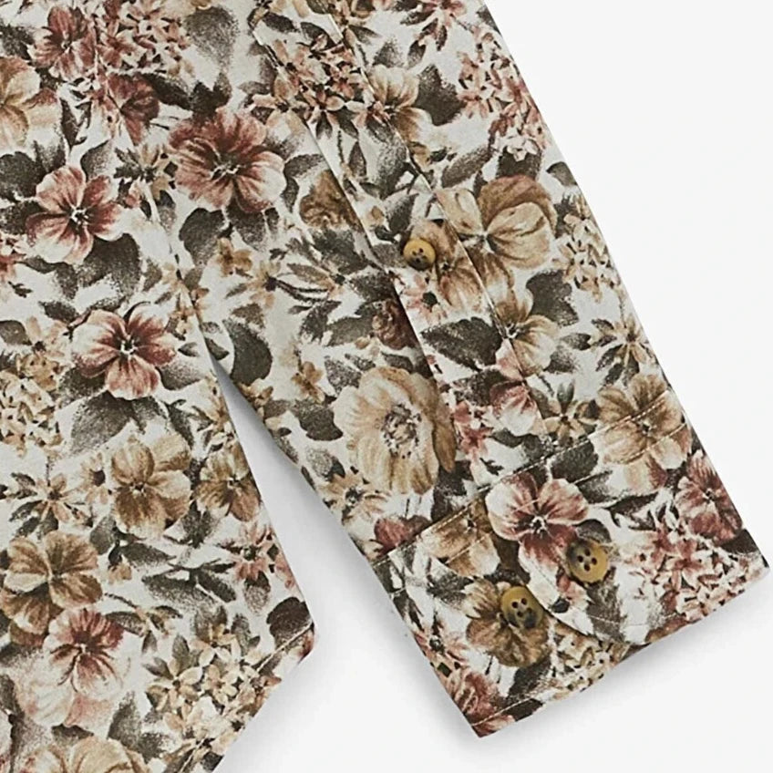 Vintage Floral Printed Corduroy Shirt L/S: Olive