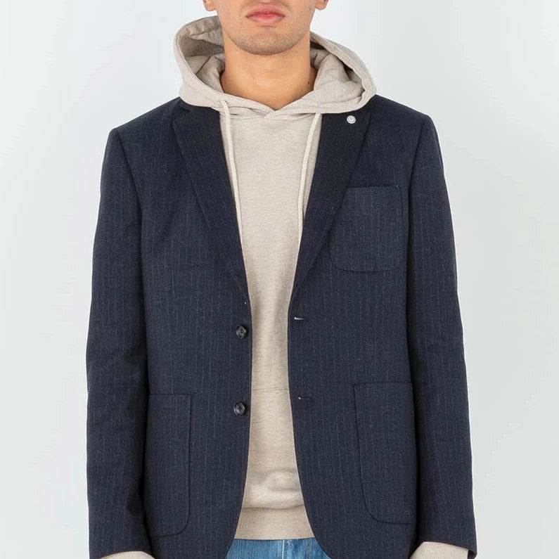 Simon Pinstripe Blazer: Denim Blue