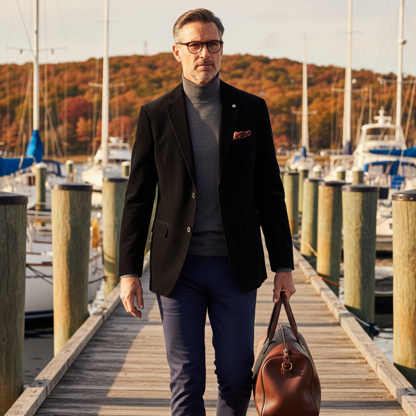 Henri Micro-Corduroy Blazer: Black