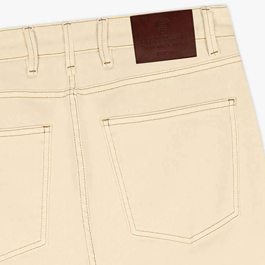 Tapered Stretch Denim: Ecru