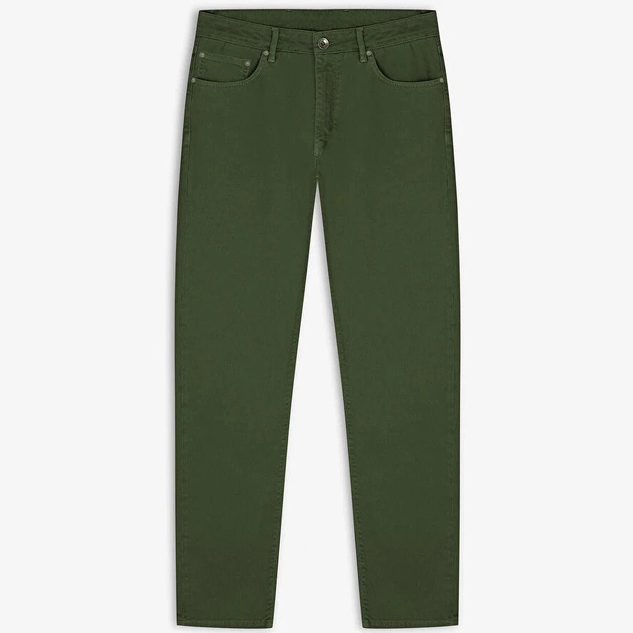 Tapered Stretch Denim: Military Green