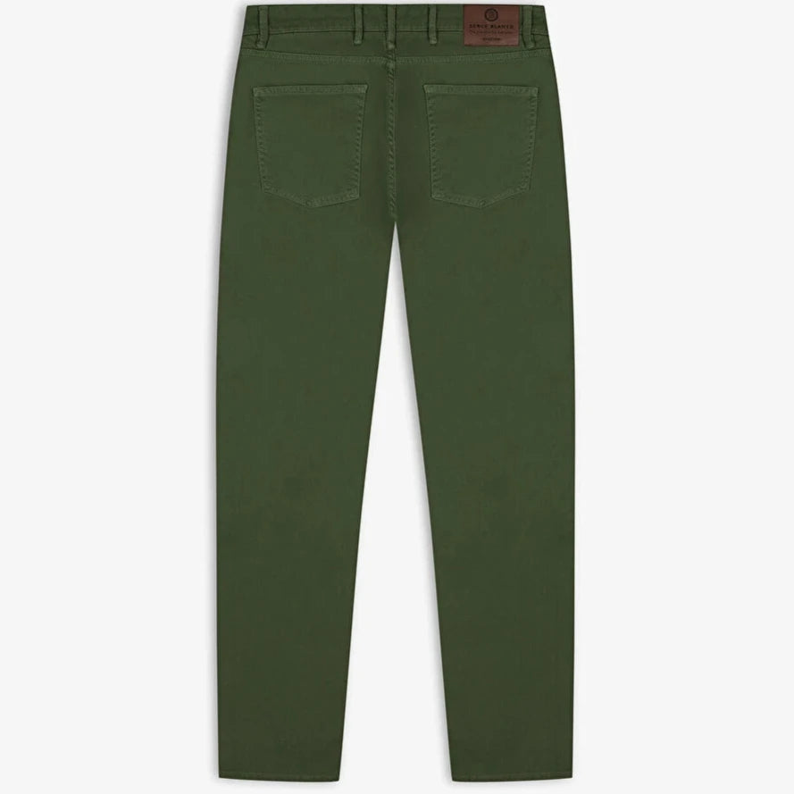 Tapered Stretch Denim: Military Green