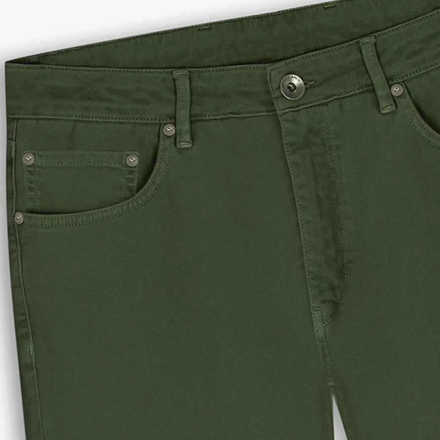 Tapered Stretch Denim: Military Green