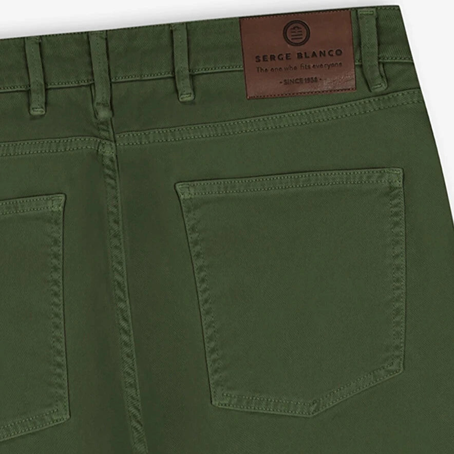 Tapered Stretch Denim: Military Green