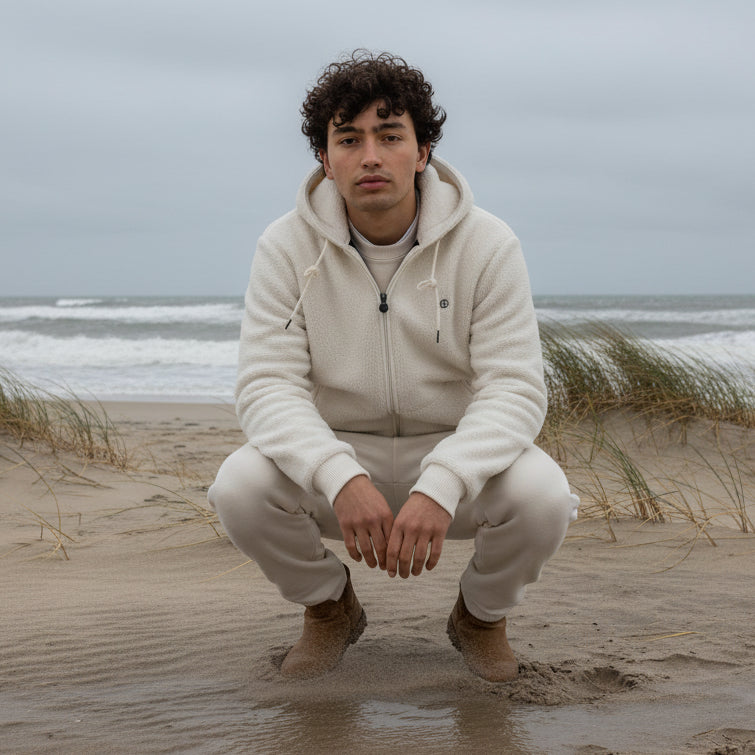 Dominik Hooded Fleece Jacket: Off White