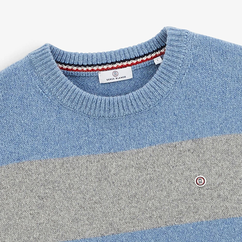 Milton Wool Blend Stripe Sweater: Heather Grey & Aviator Blue