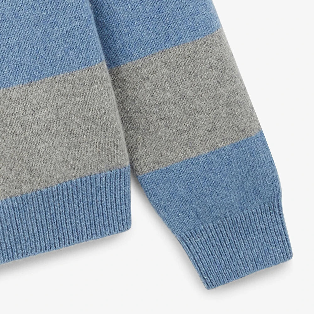 Milton Wool Blend Stripe Sweater: Heather Grey & Aviator Blue