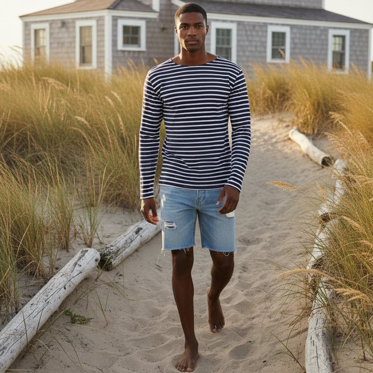 Brenton Striped Shirt L/S: Navy/White