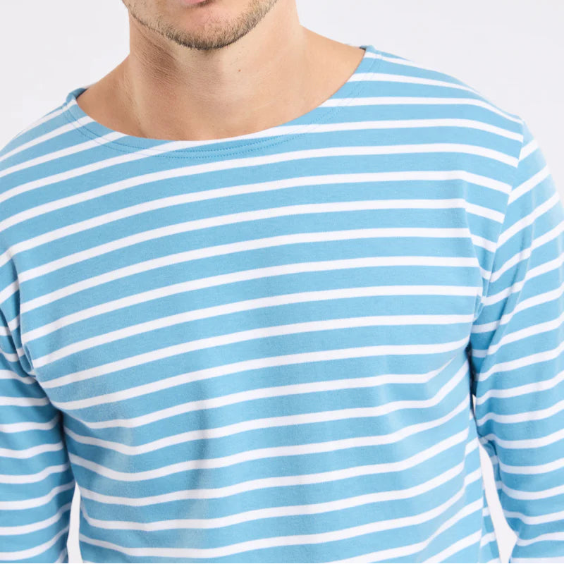 Brenton Striped Shirt L/S: Waterfall/White