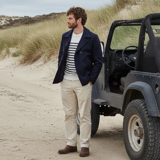 Two-Toned Pea Coat: Navy