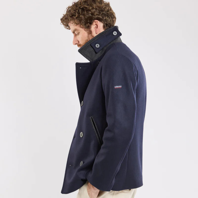 Two-Toned Pea Coat: Navy