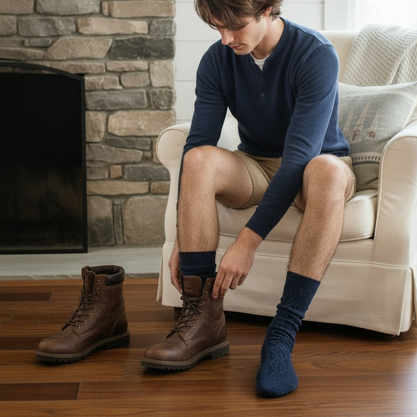 Cable Knit Boot Sock: Navy