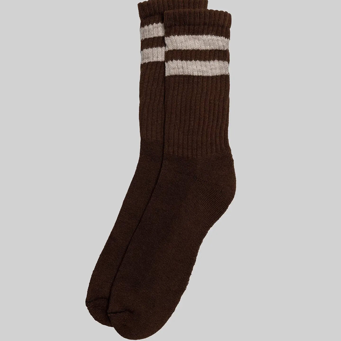 Double Stripe Crew Sock: Brown/White