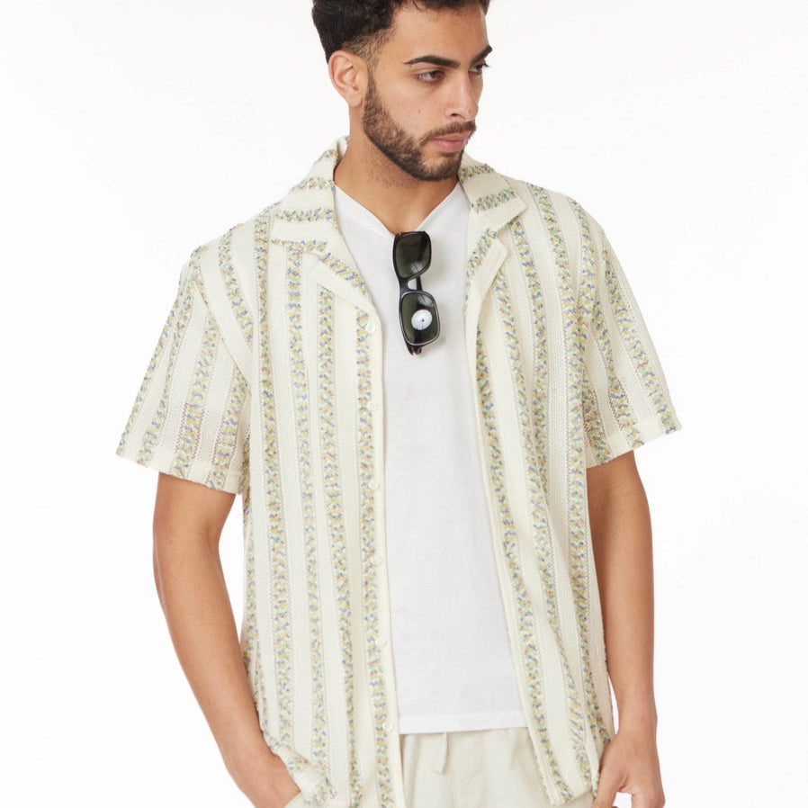 Striped Crochet Shirt S/S: Sand