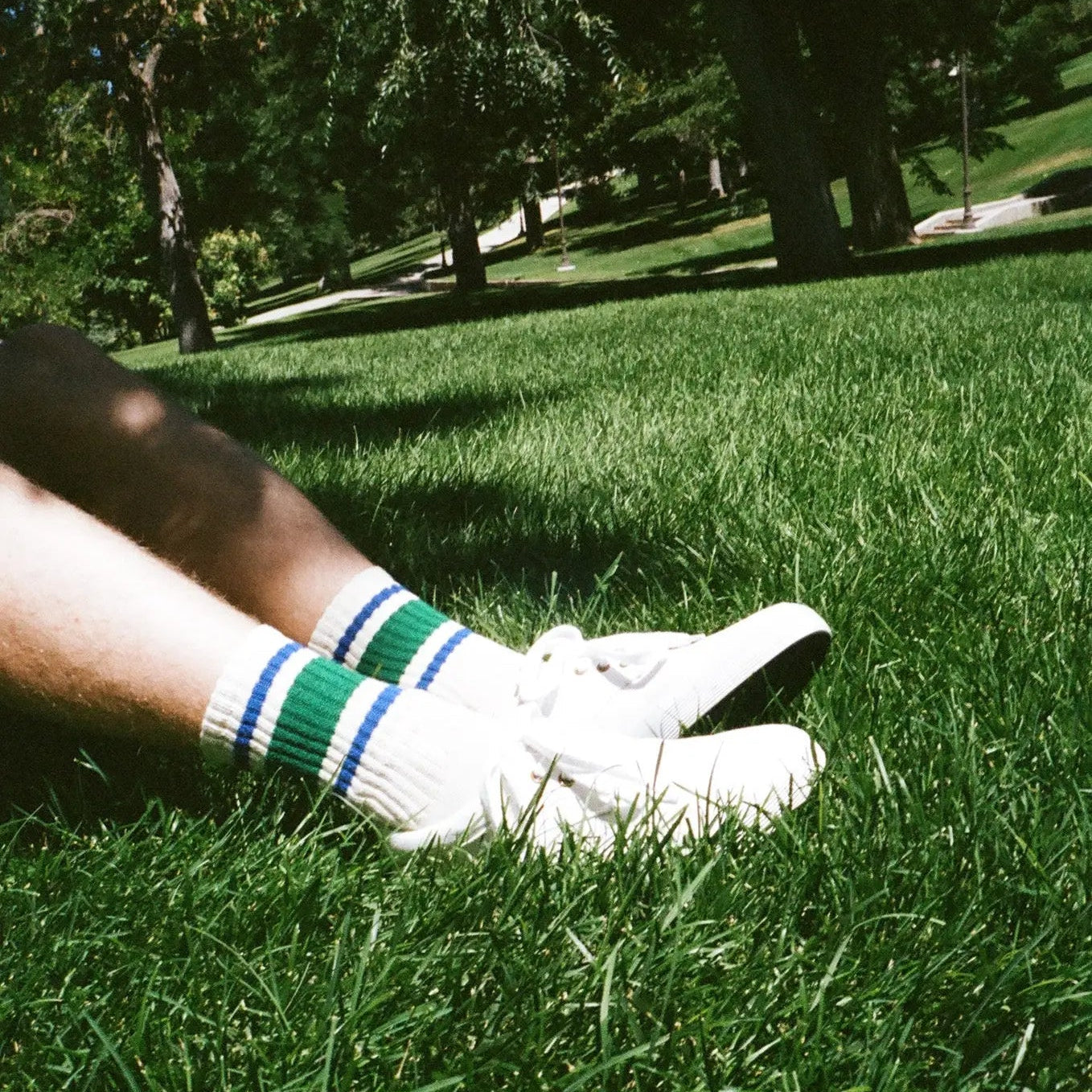 Retro Stripe Crew Sock: Kelly Green/Royal