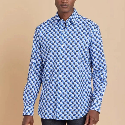 Andy Geometric Print Shirt L/S: Blue
